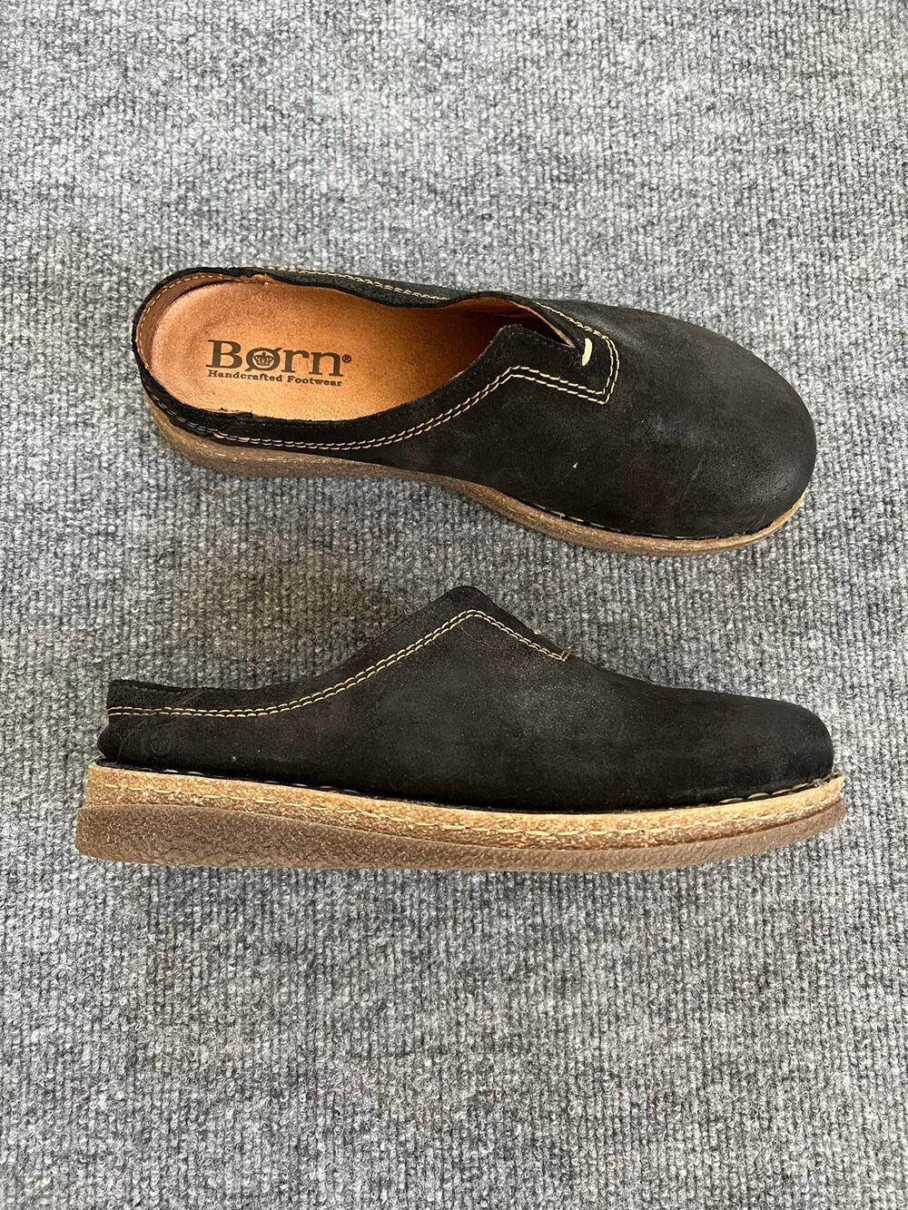 Born Seanna Slip On Black Distressed Suede Flat Mules Women's Size 9